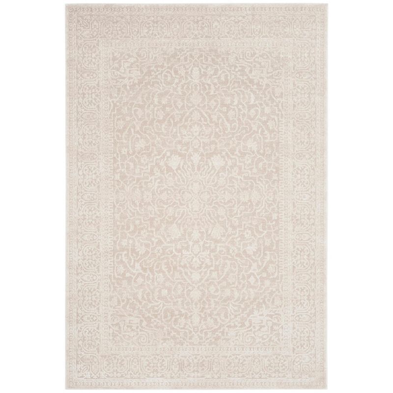 Elegant Ivory Floral Hand-Knotted Synthetic Area Rug 5'1" x 7'6"