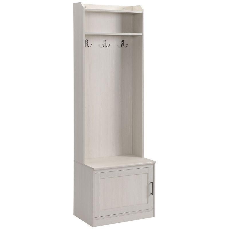 White Wood Hall Tree with Storage Bench and Coat Hooks