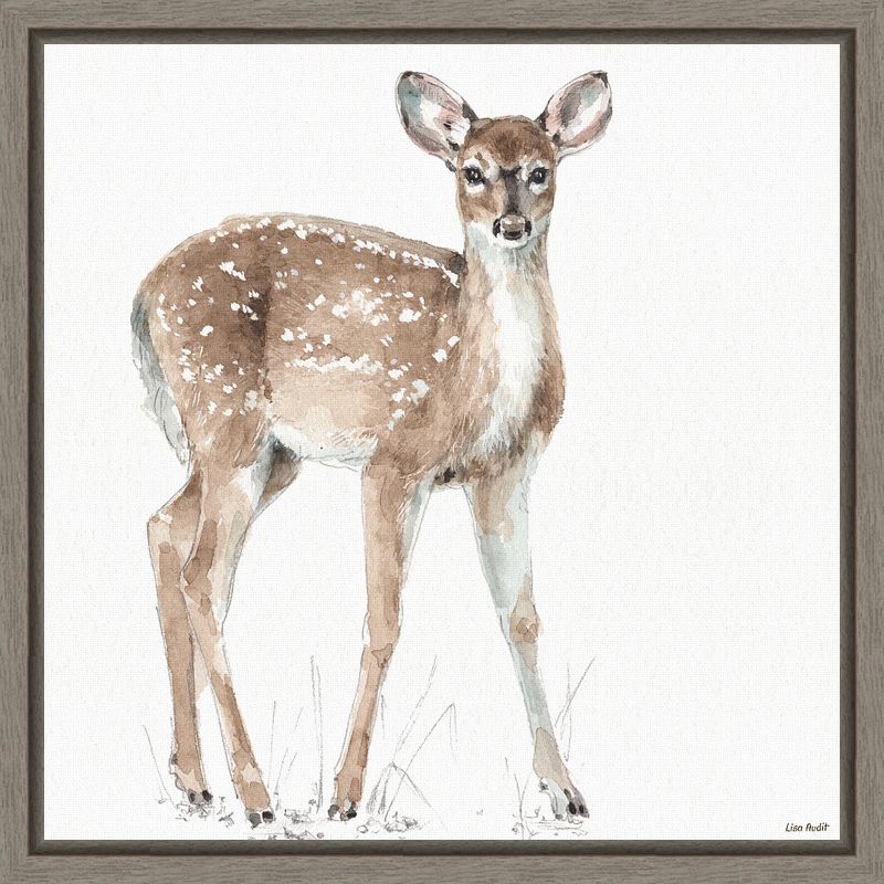 Forest Friends Deer Framed Canvas Wall Art in Gray