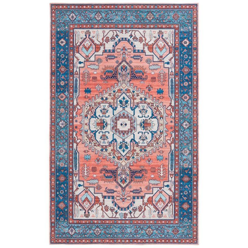 Arizona Rust and Navy Synthetic 4' x 6' Machine Washable Area Rug