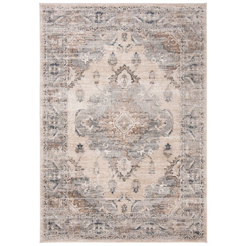 Beige and Gray Floral Hand-knotted Area Rug, 5'1" x 7'6"