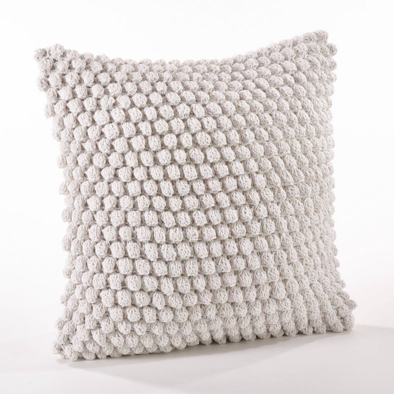 20" Off-White Cotton Crochet Pom-Pom Square Throw Pillow