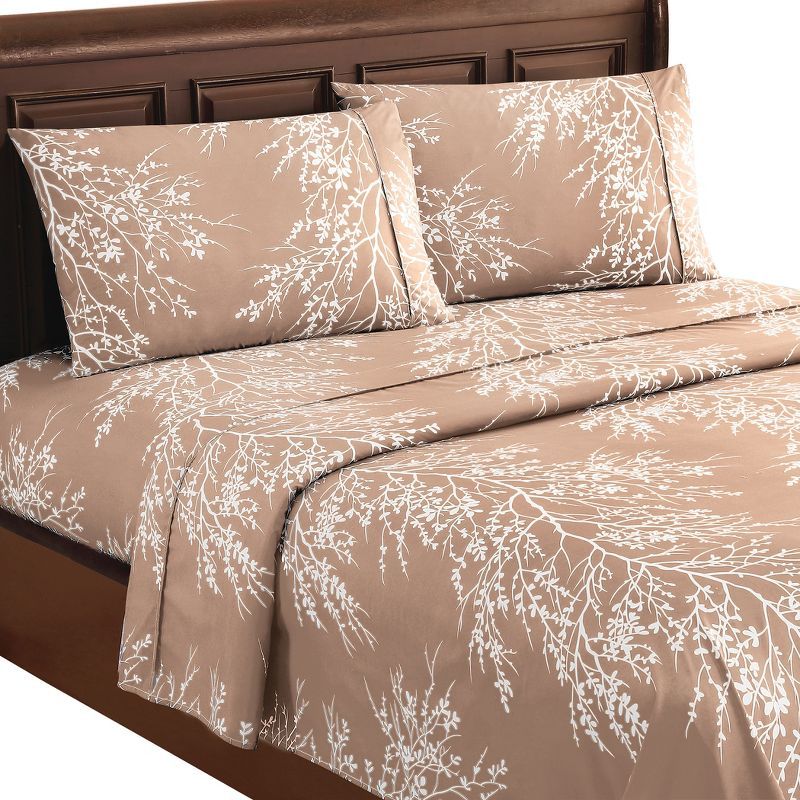 Taupe Floral Full Size Polyester Microfiber Sheet Set