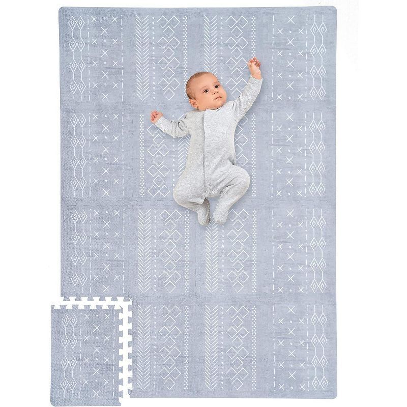 Gray and White Soft Foam Baby Play Mat with Interlocking Tiles