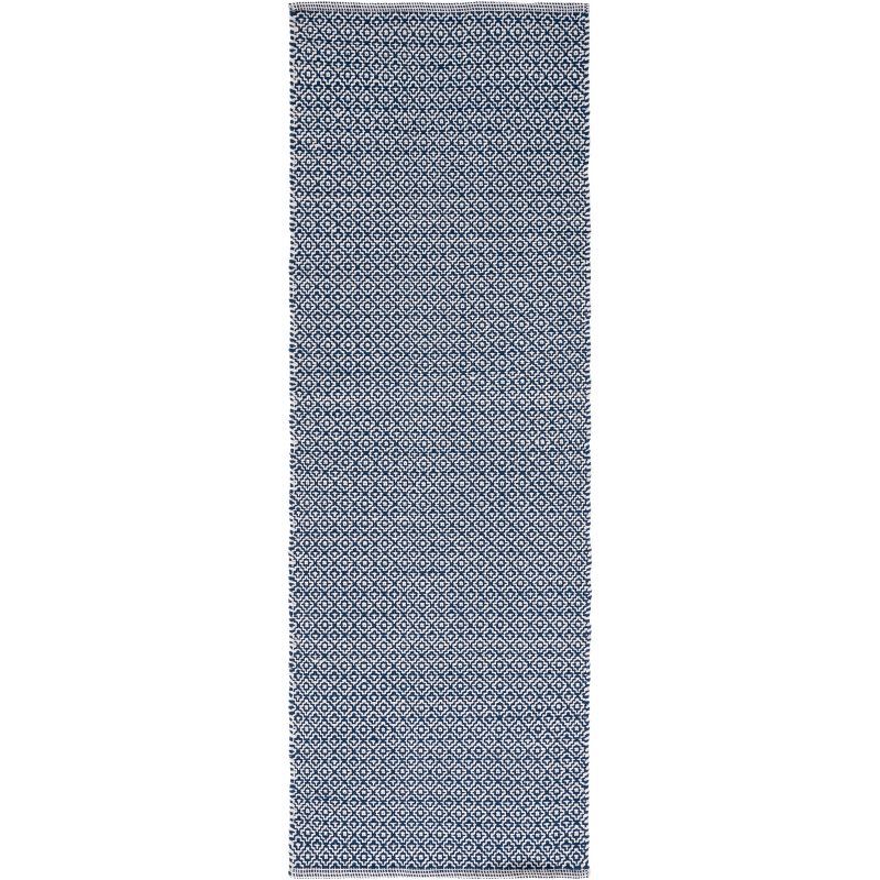 Ivory and Navy Handwoven Coastal Cotton Runner Rug 27''x7''