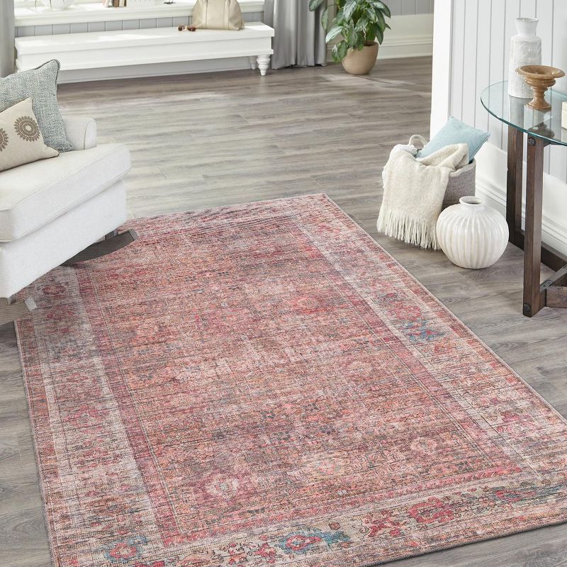 Rust Red and Brown Synthetic Easy Care Rectangular Rug