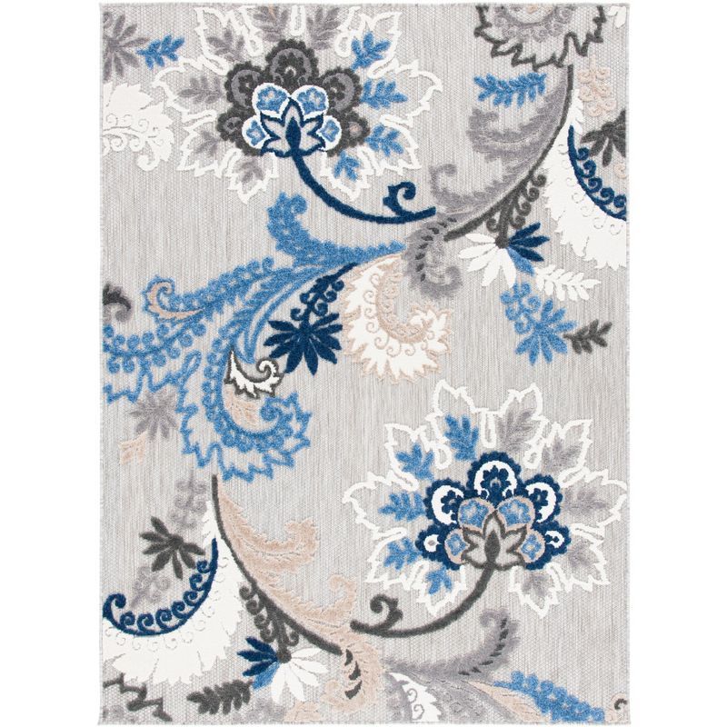 Elegant Gray Floral 9' x 12' Synthetic Easy-Care Area Rug