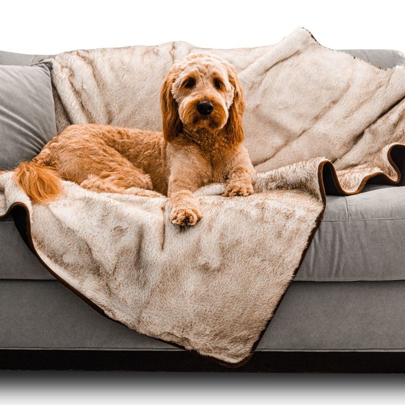 Original White and Brown Faux Fur Waterproof Pet Blanket