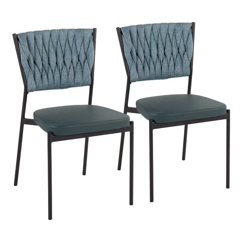 Braided Tania 39" Blue Faux Leather Metal Dining Chair Set