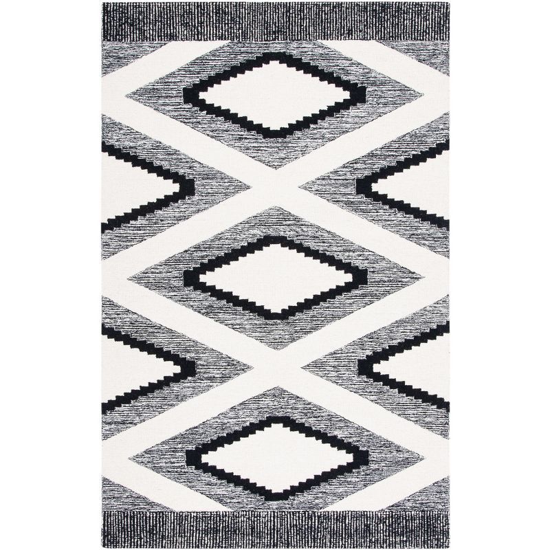 Casablanca Black and White Handmade Wool Shag Rug