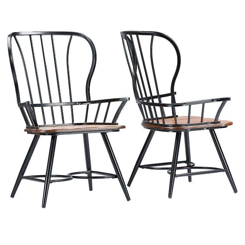 Longford Dark Walnut and Black Metal Windsor Arm Chair Set