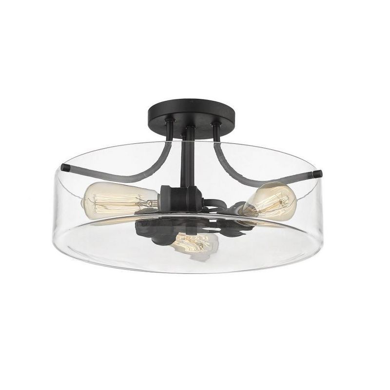 Matte Black and Clear Glass 3-Light Semi-Flush Mount