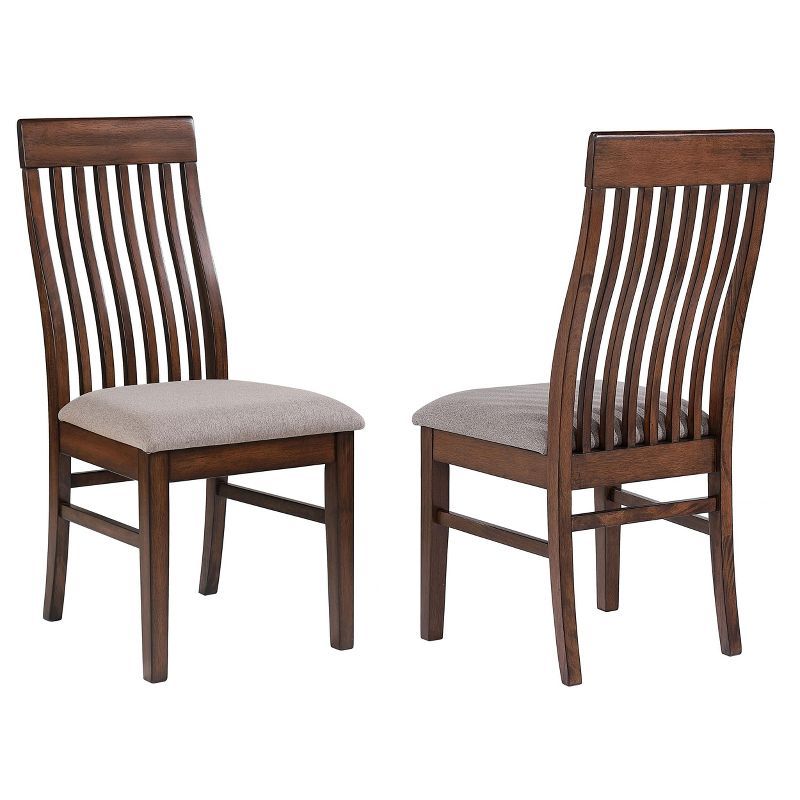 Mango Oak and Brown Upholstered Slat Back Side Chairs, Set of 2