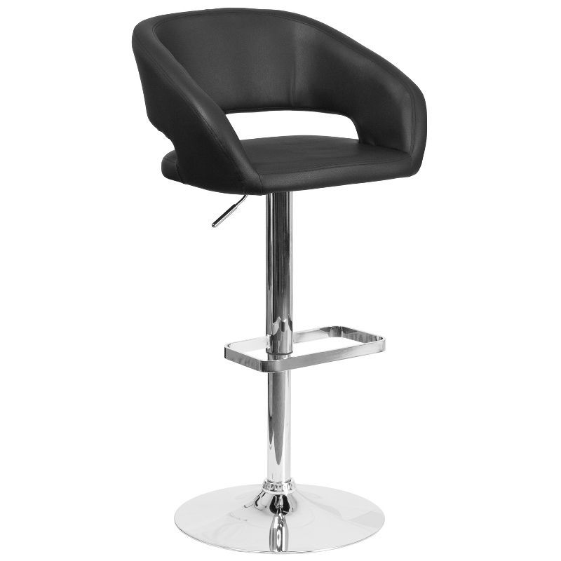 Adjustable Black Vinyl and Chrome Swivel Barstool