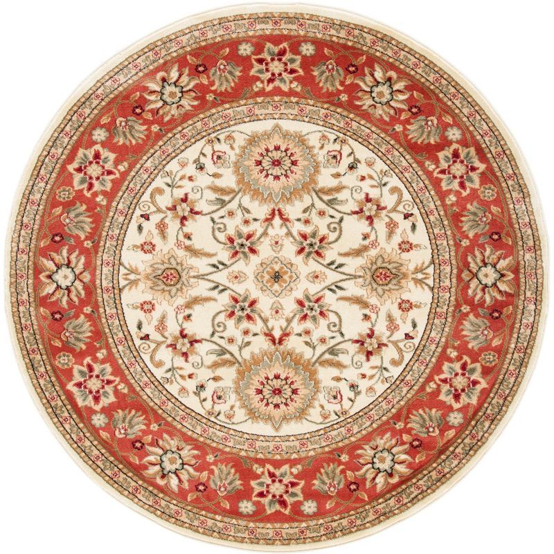 Ivory and Rust Round Stain-Resistant Synthetic Area Rug