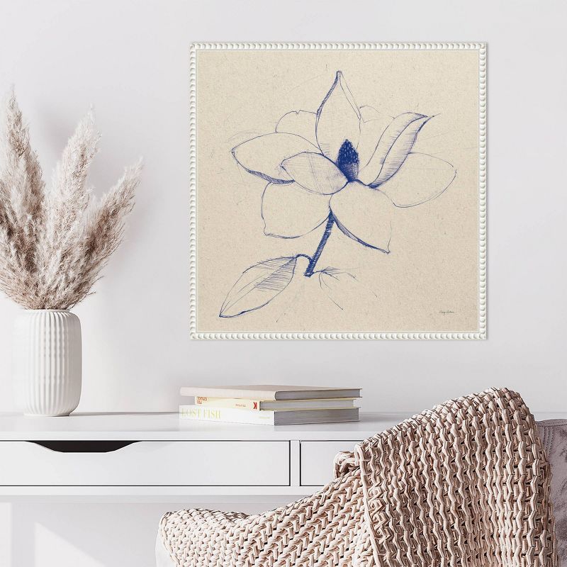 Indigo Botanical Lithograph Framed Canvas Wall Art, 22" x 22"