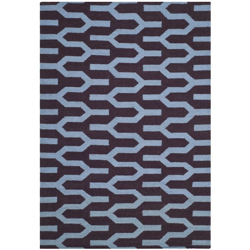 Handwoven Purple and Blue Geometric Wool Area Rug, 4' x 6'