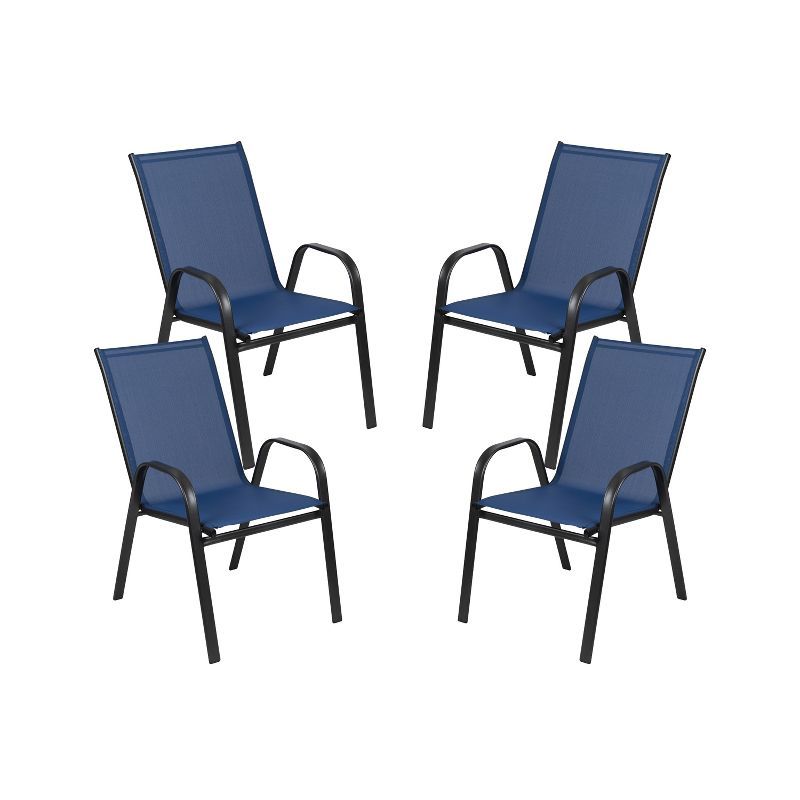 Brazos Navy Blue Outdoor Stackable Dining Chair Pair with Flex Comfort