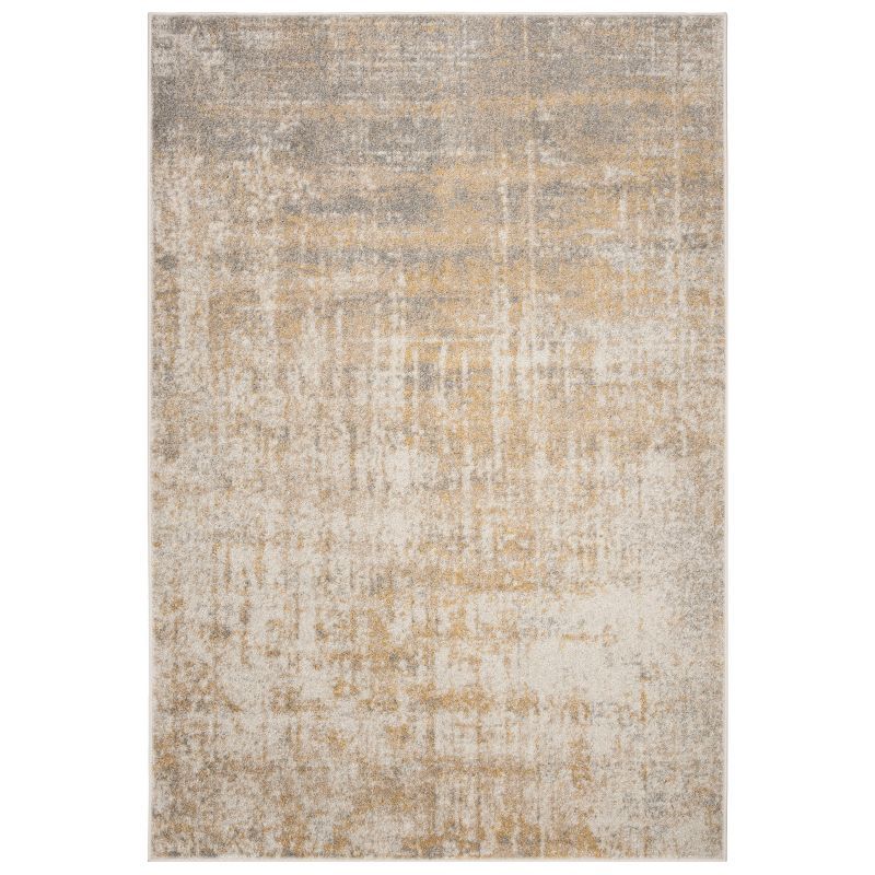 Creme and Gold Modern Synthetic Circle Area Rug