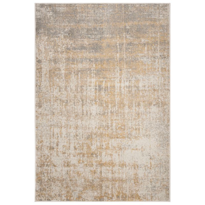 Creme and Gold Abstract Synthetic Area Rug 4' x 6'