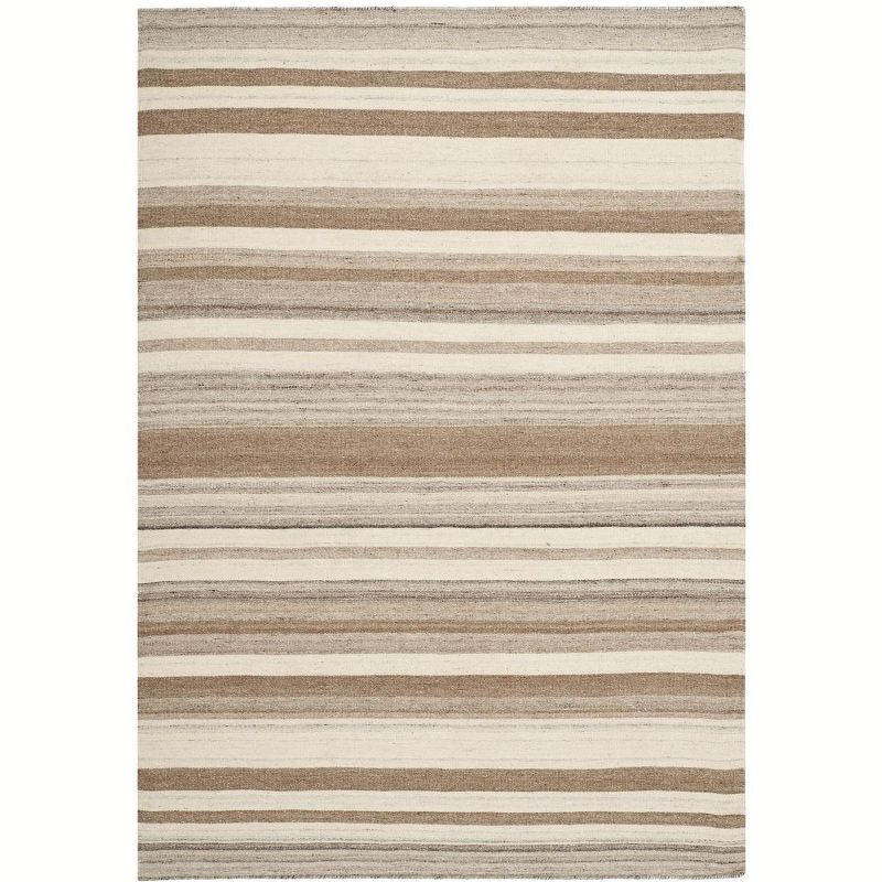 Handmade Geometric Flatweave Wool Rug in Natural/Camel, 4' x 6'