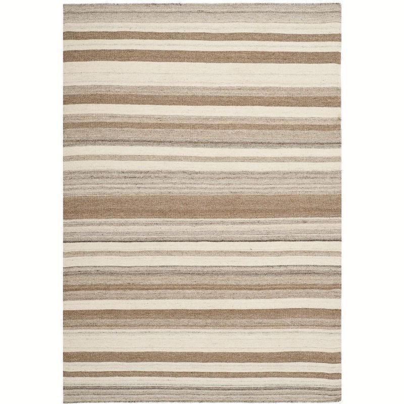 Handmade Geometric Flatweave Wool Rug in Natural/Camel, 4' x 6'