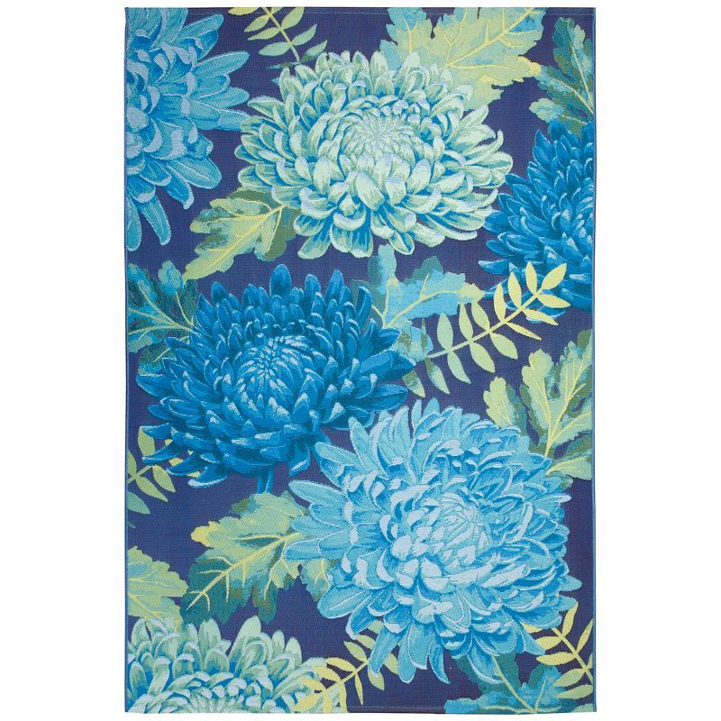 Blue Chrysanthemum Synthetic Rectangular Indoor/Outdoor Rug 3'3" x 4'11"