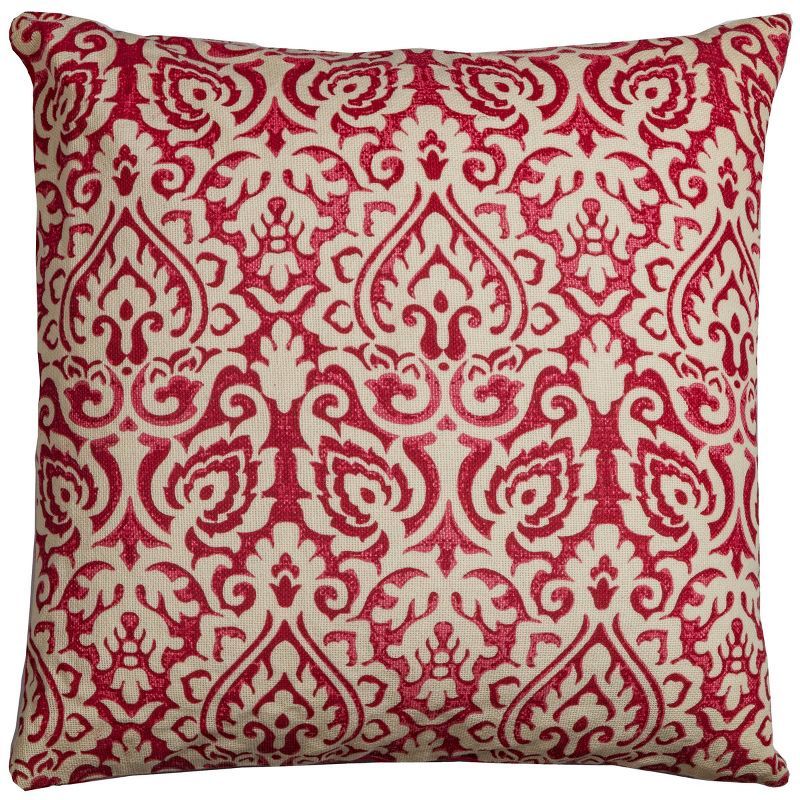 Large Crimson Damask Cotton Square Throw Pillow