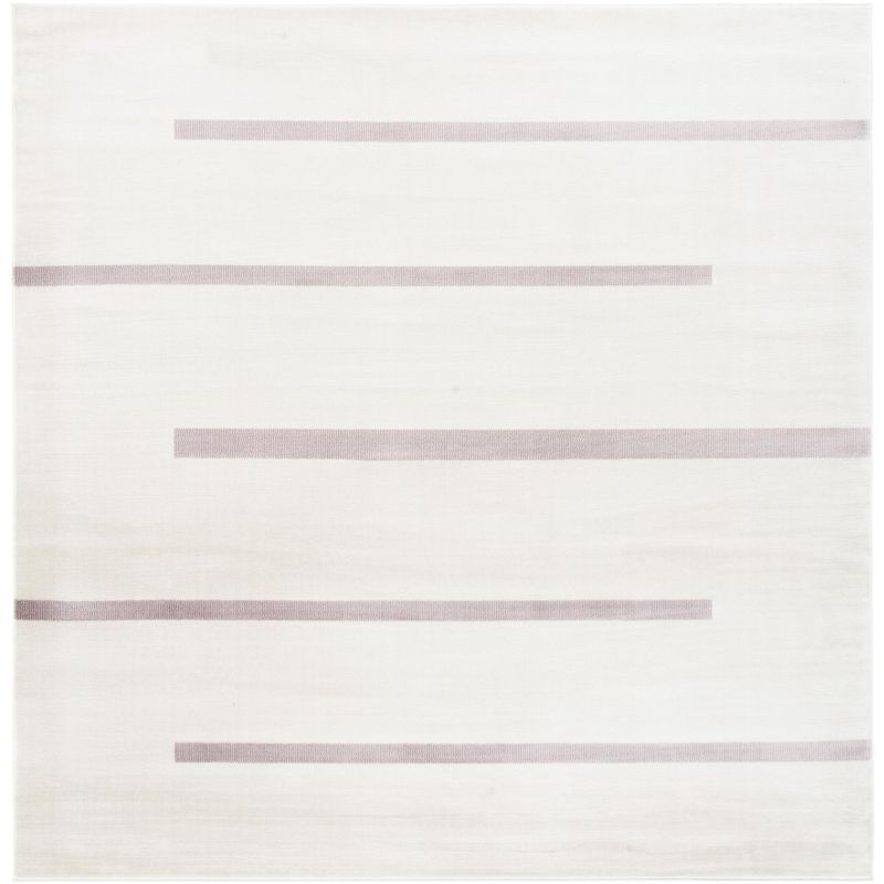 Ivory Abstract Hand-Knotted Square Synthetic Rug