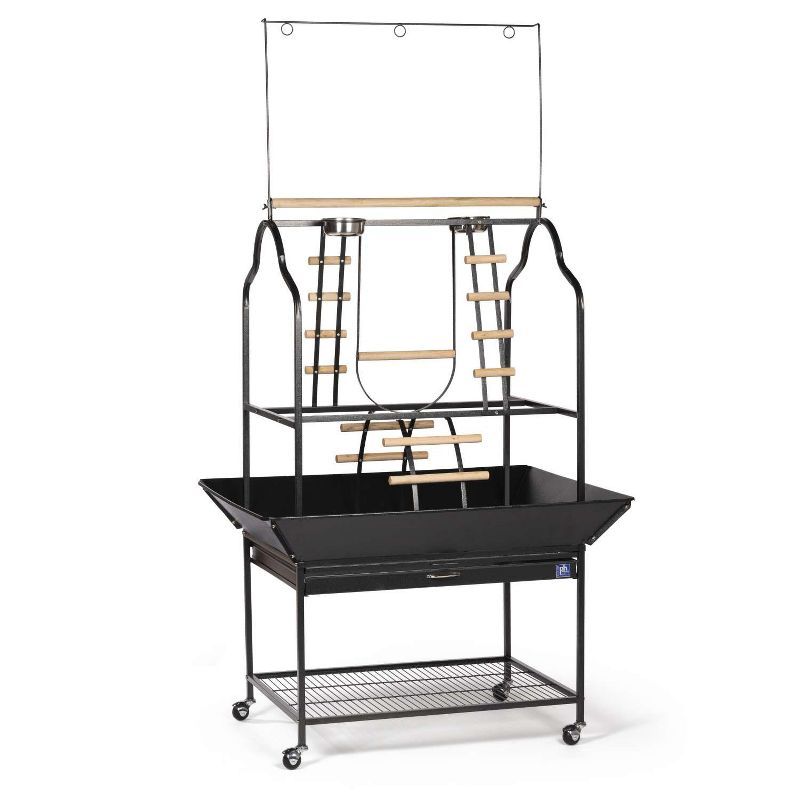 Black Hammertone Metal Parrot Playstand with Perches and Ladders