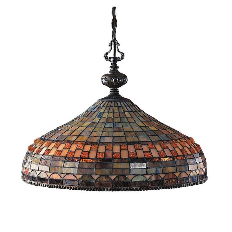 Classic Bronze 3-Light Chandelier with Vibrant Stained Glass