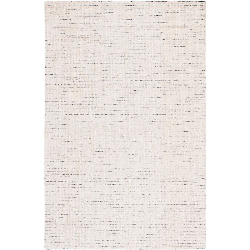 Ivory and Blue Abstract Handmade Wool 4' x 6' Rug