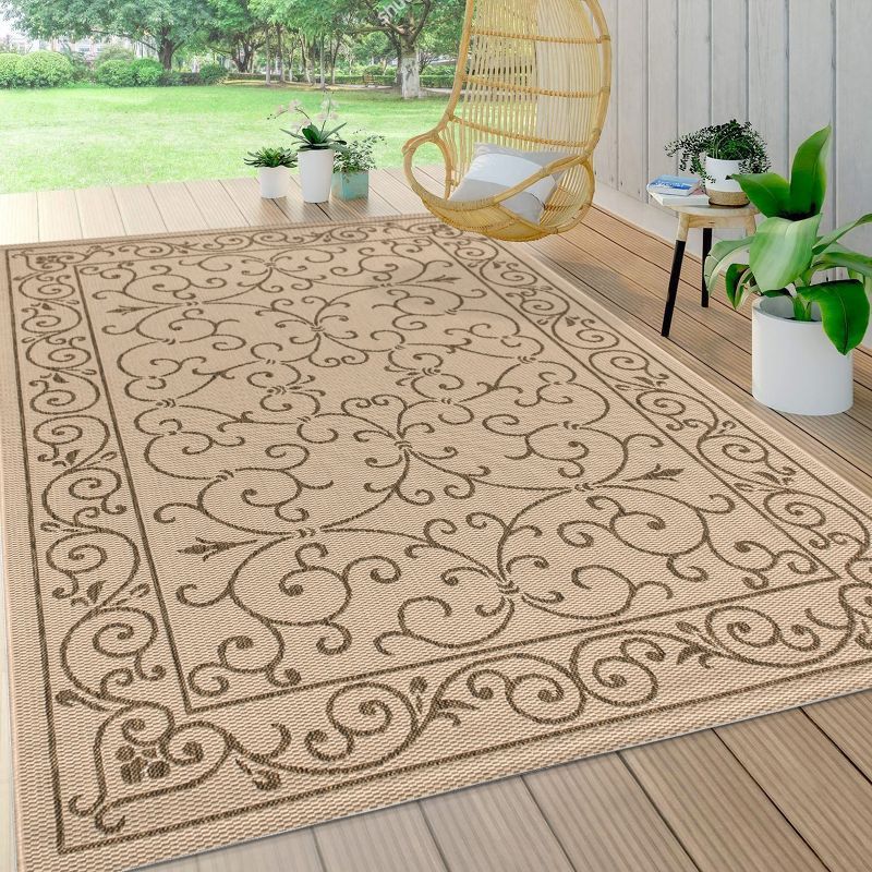 Charleston Beige and Brown Synthetic Filigree Area Rug