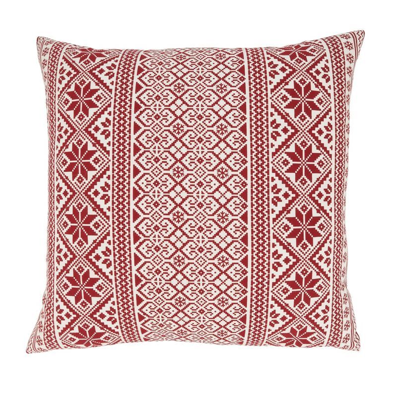 Red and White Christmas Pattern Square Poly Filled Throw Pillow