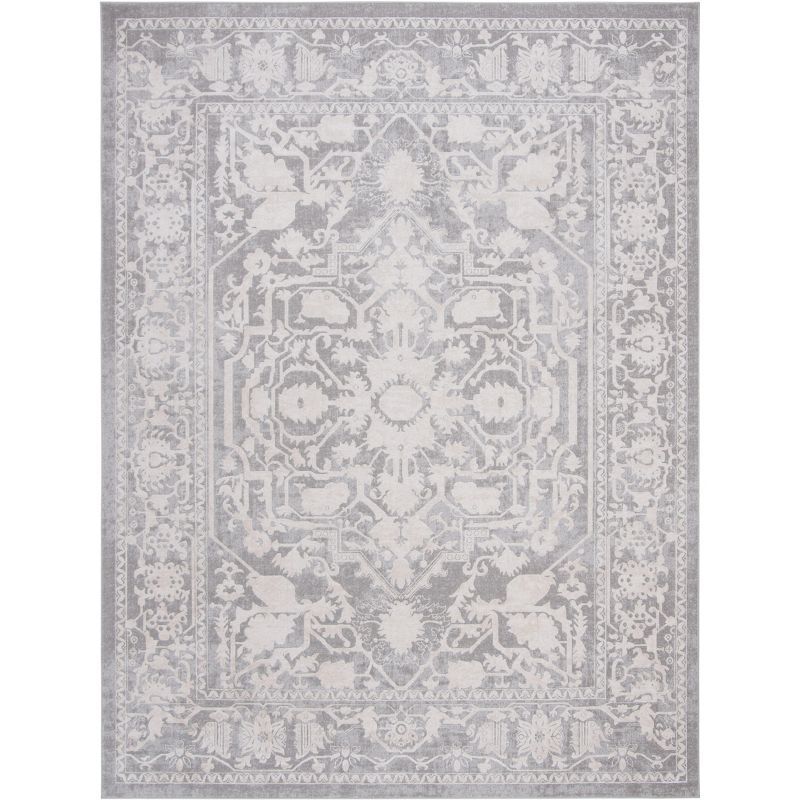 8' x 10' Light Grey/Cream Floral Cotton Synthetic Area Rug