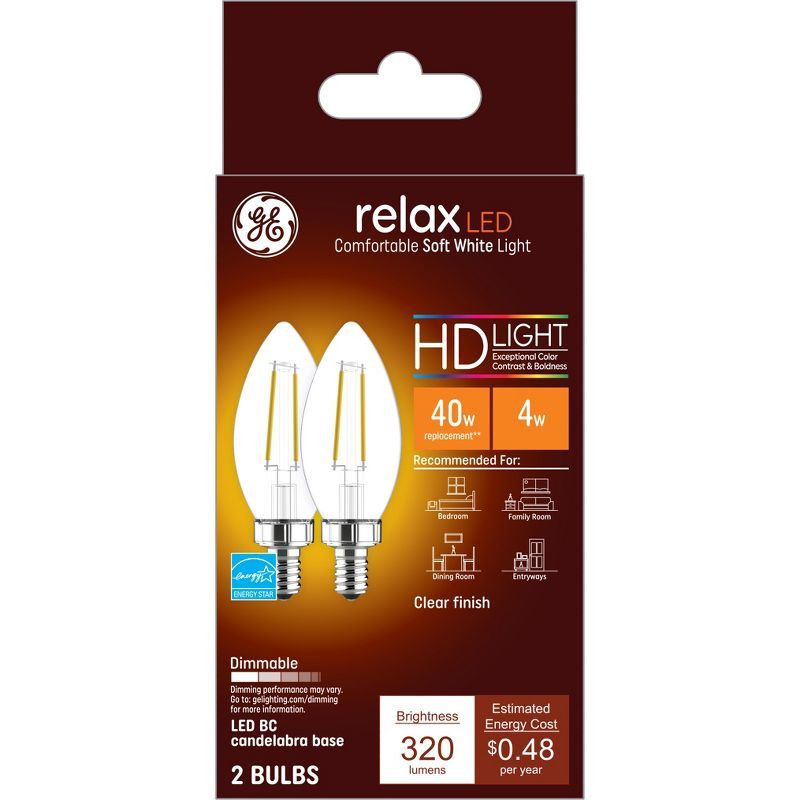 GE 2-Pack 40W Clear Dimmable LED Decorative Light Bulbs