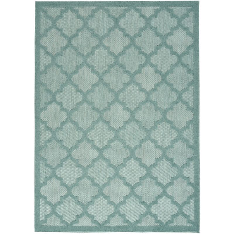 Aqua Teal Moroccan Trellis 6' x 9' Synthetic Round Area Rug