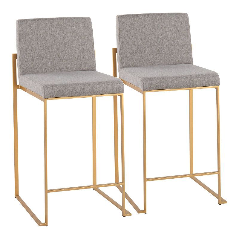 Adjustable Gold Steel and Grey Fabric Backless Stool