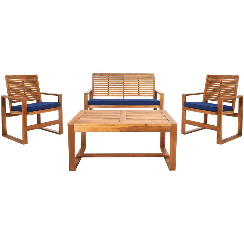 Ozark Natural Acacia Wood and Navy Cushion 4-Piece Outdoor Set