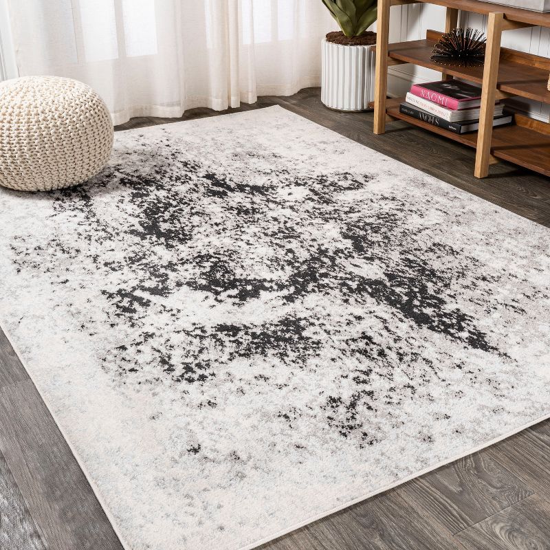Ivory and Charcoal Abstract Synthetic Area Rug