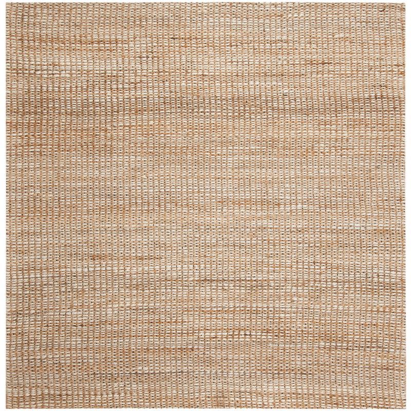 Natural Ivory Handwoven Wool and Synthetic Square Rug
