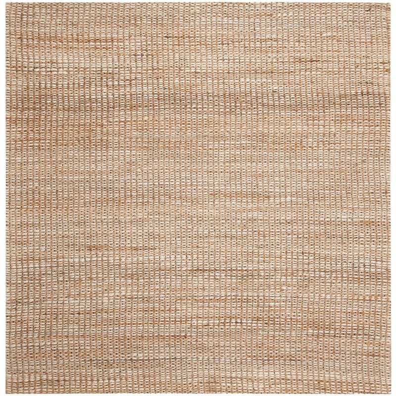 Natural Ivory Handwoven Wool and Synthetic Square Rug