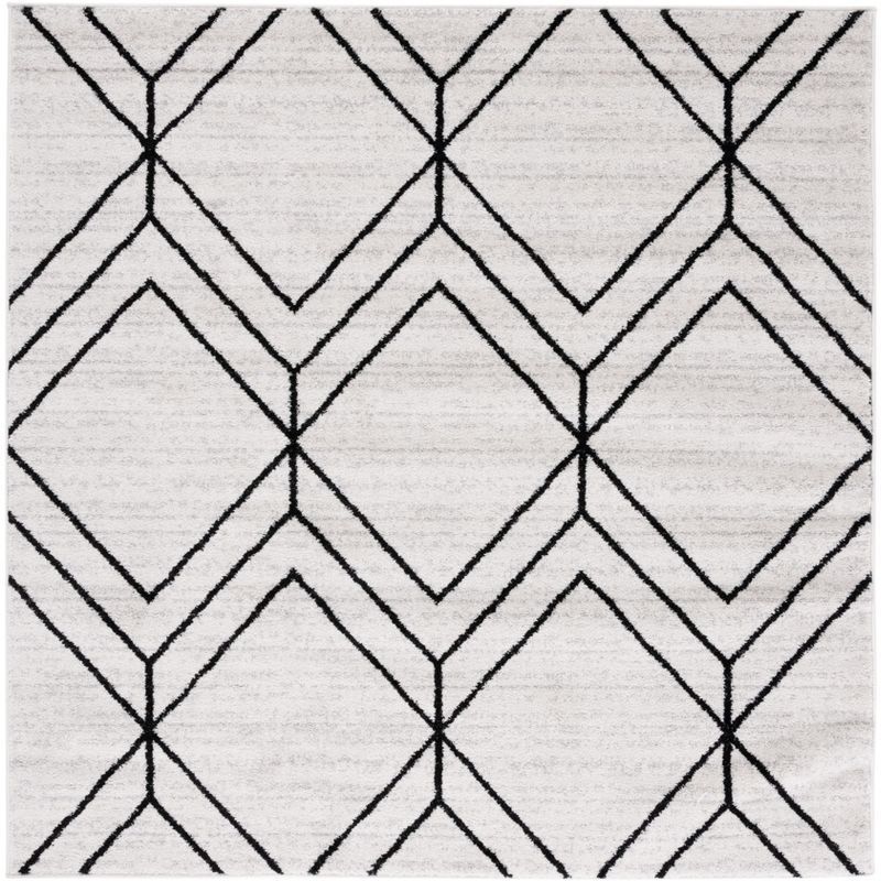 Adirondack Light Grey and Black Geometric Square Rug