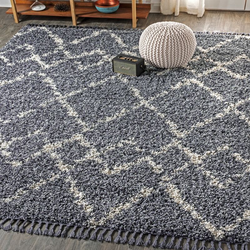 Denim Blue/Cream Diamond Shag Synthetic 4' x 6' Area Rug