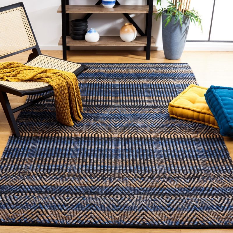 Natura Blue and Beige Handwoven Square Area Rug