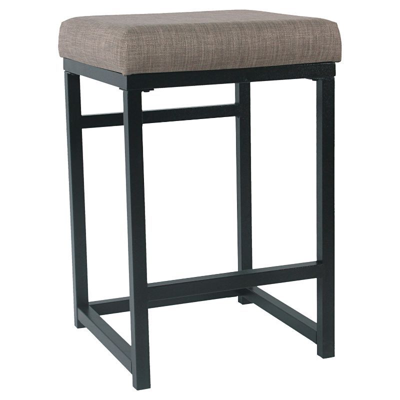 Backless Brown Wood and Metal Counter Stool