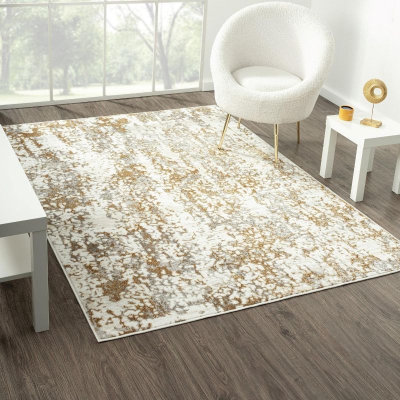 Gold and White Modern Abstract 5' x 7' Area Rug