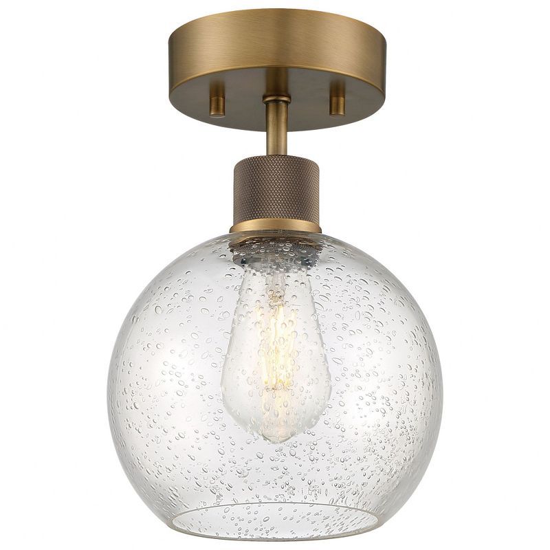 Antique Brushed Brass LED Semi-Flush Mount with Clear Glass Globe