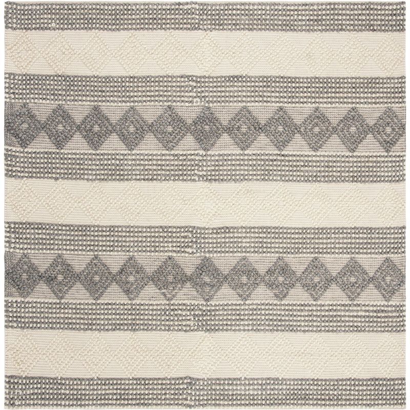 Safavieh 4' Square Gray and Ivory Handwoven Wool Area Rug