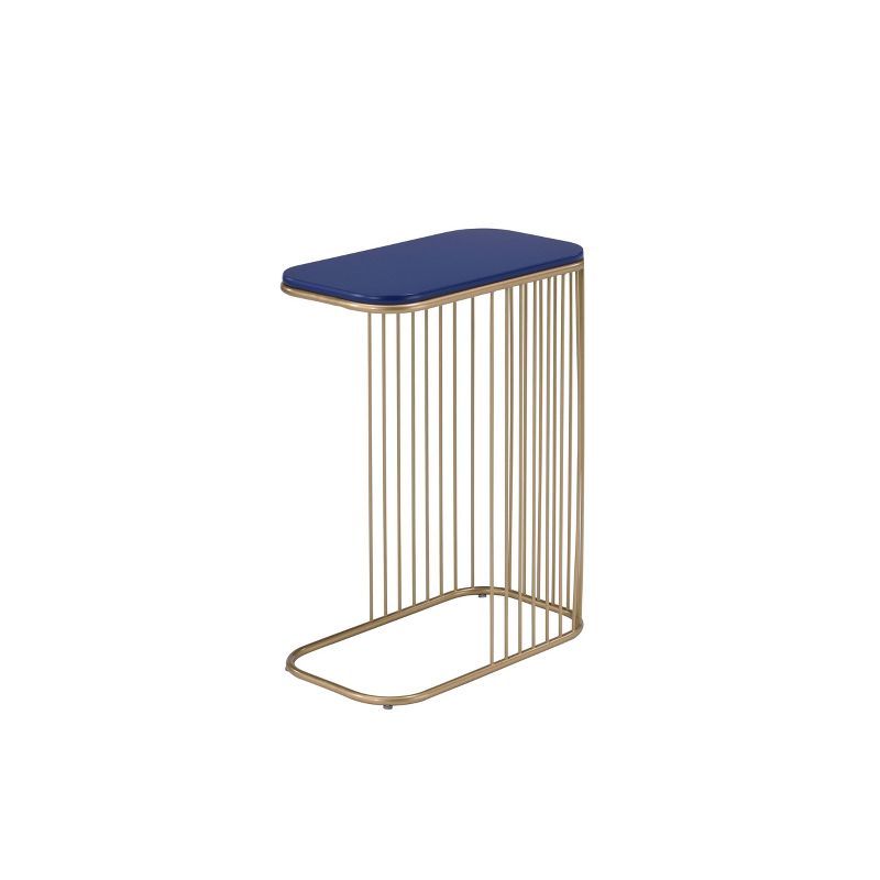 Blue and Gold Rectangular Metal Accent Table with Storage